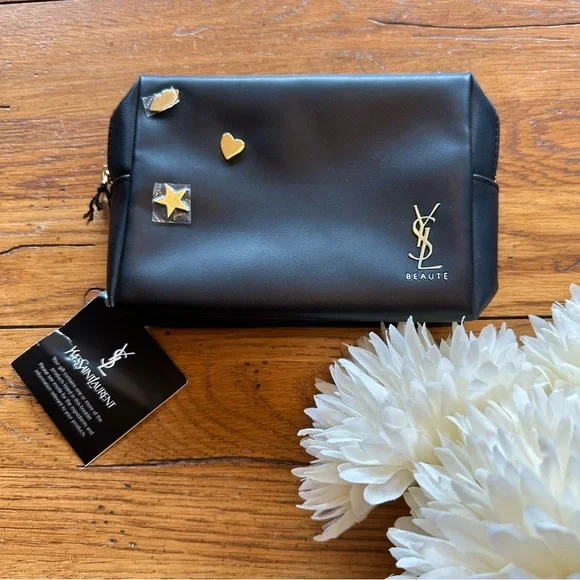 Yves Saint Laurent Beaute black makeup bag featuring gold charms & YSL logo NWT - Picture 1 of 7